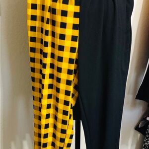 shosho Yellow and Black Checkered Contrast Pants